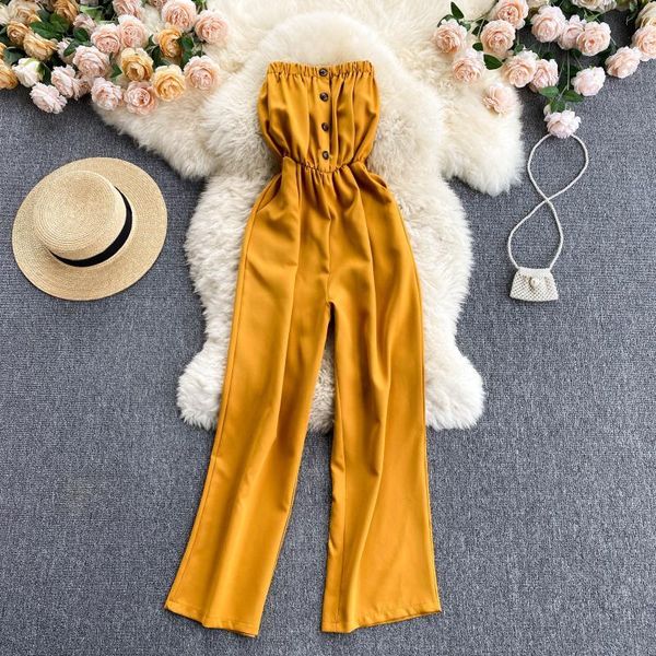 off shoulder single breasted romper women elegant sleeveless high waist wide leg khaki/yellow/black jumpsuits female summer 210426, Black;white
off shoulder single breasted romper women elegant sleeveless high waist wide leg khaki/yellow/black jumpsuits female summer 210426, Black;white