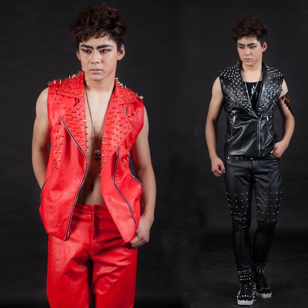 men's vests m-5xl 2021 bars nightclubs male singer rivet locomotive leather vest hip hop in europe and the stre singer's clothing, Black;white
men's vests m-5xl 2021 bars nightclubs male singer rivet locomotive leather vest hip hop in europe and the stre singer's clothing, Black;white
