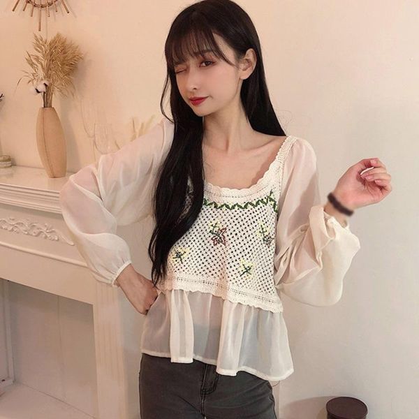 women's blouses & shirts round neck hollow out knit patchwork puff sleeve summer sweet long blouse, White
women's blouses & shirts round neck hollow out knit patchwork puff sleeve summer sweet long blouse, White