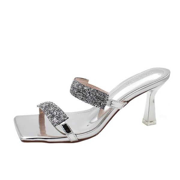 women sandals pu sequined cloth slip on 7cm thin heels high square toe bling shallow sandal shoes 2021 size 35-42, Black
women sandals pu sequined cloth slip on 7cm thin heels high square toe bling shallow sandal shoes 2021 size 35-42, Black