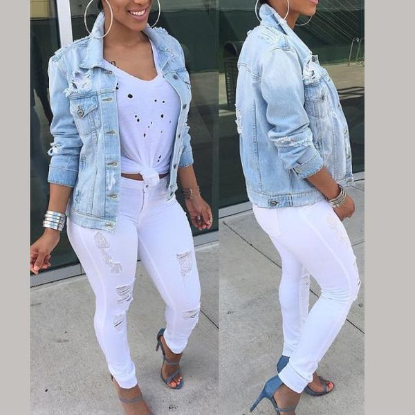 women's jackets light blue denim jacket hole slim baseball uniform loose outwear and casual cotton polyester, Black;brown
women's jackets light blue denim jacket hole slim baseball uniform loose outwear and casual cotton polyester, Black;brown
