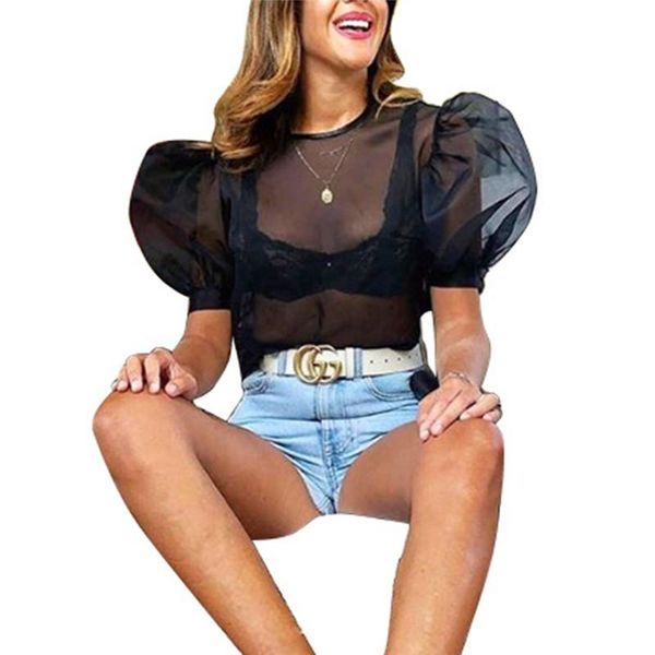 women's blouses & shirts womens mesh sheer puff ruffle short sleeve women see through shirt blouse summer, White
women's blouses & shirts womens mesh sheer puff ruffle short sleeve women see through shirt blouse summer, White