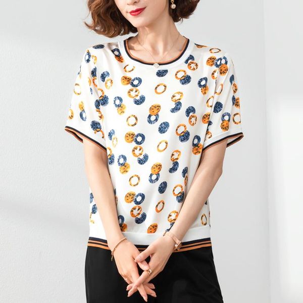 women's t-shirt summer fashion women print t shirts elegant mother's tees short sleeve chiffon shirt lady, White
women's t-shirt summer fashion women print t shirts elegant mother's tees short sleeve chiffon shirt lady, White