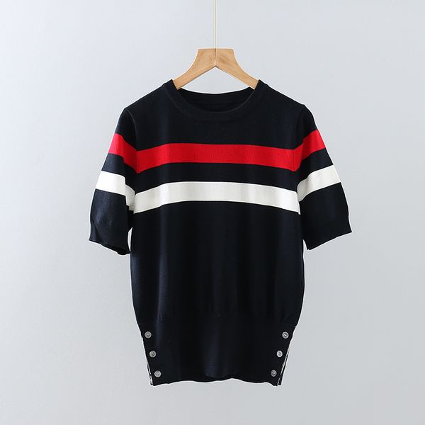 men's and women's 2021 summer new tb stripe versatile casual fashion t-shirt foreign style slim fit color matching blouse women, White;black
men's and women's 2021 summer new tb stripe versatile casual fashion t-shirt foreign style slim fit color matching blouse women, White;black