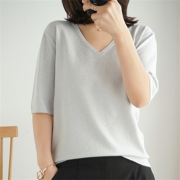 v-neck short-sleeved sweater bottoming shirt women's t-shirt loose thin solid color pullover spring summer 210322, White
v-neck short-sleeved sweater bottoming shirt women's t-shirt loose thin solid color pullover spring summer 210322, White