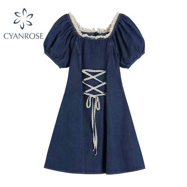 casual dresses blue denim dress women puff sleeve france vintage high waist drawstring lace-up mori girl jean frocks summer y2k vestidos, Black;gray
casual dresses blue denim dress women puff sleeve france vintage high waist drawstring lace-up mori girl jean frocks summer y2k vestidos, Black;gray