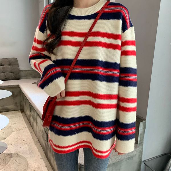 autumn and winter korean style loose knitted sweater female oversized stripe sweaters and pullovers womens (c9341), White;black
autumn and winter korean style loose knitted sweater female oversized stripe sweaters and pullovers womens (c9341), White;black
