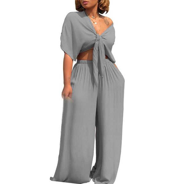 nightclub women sets short sleeve bandage v-neck and wide leg long pant two piece set ws9602c women's tracksuits, Gray
nightclub women sets short sleeve bandage v-neck and wide leg long pant two piece set ws9602c women's tracksuits, Gray