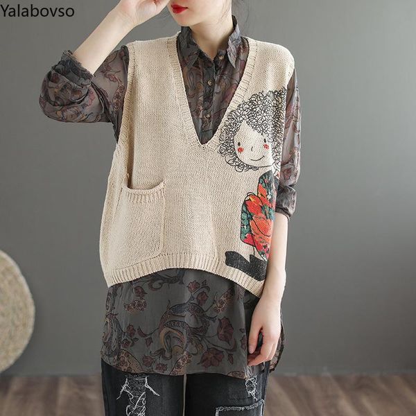 women's vests vintage v neck printing cotton knitted vest ladies short for women with pocket 2021 spring, Black;white
women's vests vintage v neck printing cotton knitted vest ladies short for women with pocket 2021 spring, Black;white