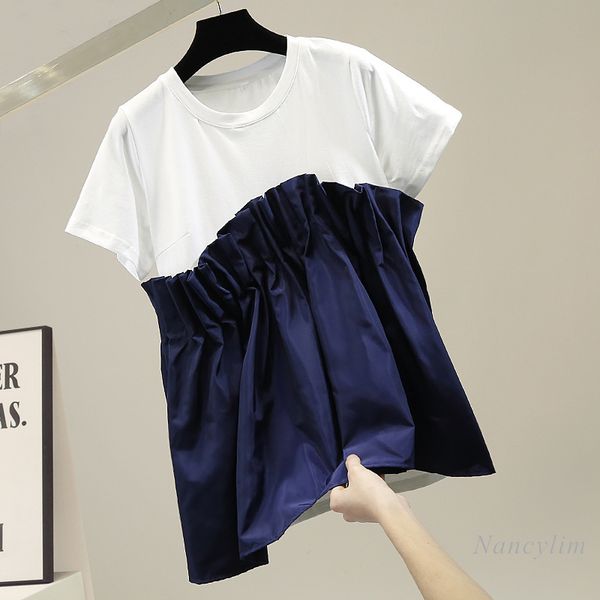 t shirt tees women korean style irregular pleated stitching contrast color short sleeve t-shirt spring retro female top, White
t shirt tees women korean style irregular pleated stitching contrast color short sleeve t-shirt spring retro female top, White