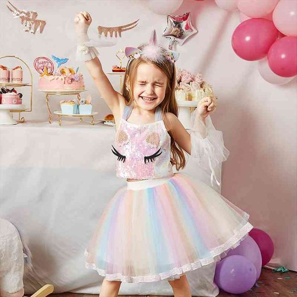 baby girls suit for childrens clothing summer kids sling unicorn sequined t shirt and rainbow mesh skirt set, White
baby girls suit for childrens clothing summer kids sling unicorn sequined t shirt and rainbow mesh skirt set, White