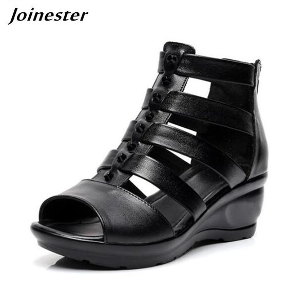 genuine leather gladiator sandals women high heel wedges sandal woman casual open toe strap summer shoes ladies ankle zip, Black
genuine leather gladiator sandals women high heel wedges sandal woman casual open toe strap summer shoes ladies ankle zip, Black