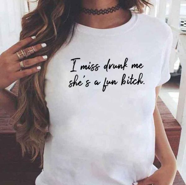 women's t-shirt i miss drunk me she's a fun bitch print summer women round cotton short sleeve funny tshirt loose femm, White
women's t-shirt i miss drunk me she's a fun bitch print summer women round cotton short sleeve funny tshirt loose femm, White