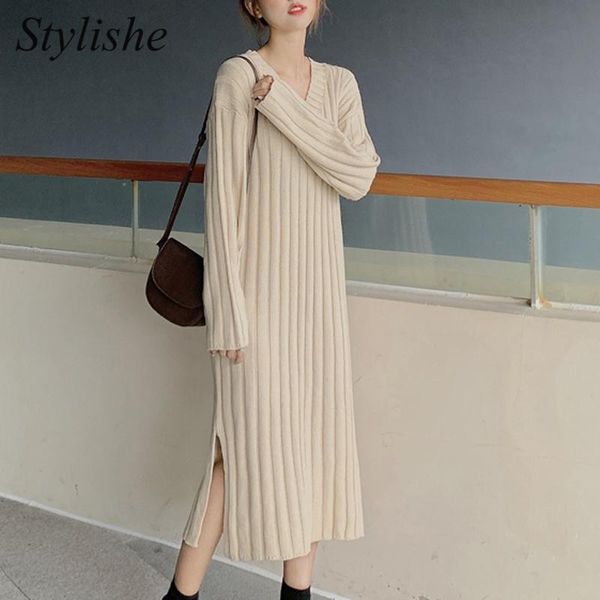 casual dresses slit knitted dress autumn winter 2021 long sleeve v neck ribbed black women elegant korean loose midi, Black;gray
casual dresses slit knitted dress autumn winter 2021 long sleeve v neck ribbed black women elegant korean loose midi, Black;gray