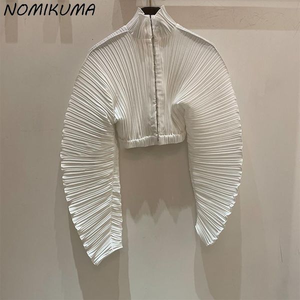 women's blouses & shirts nomikuma fashion folds zipper stand neck blouse shirt korean 2021 autumn short womens causal elegant blusa mu, White
women's blouses & shirts nomikuma fashion folds zipper stand neck blouse shirt korean 2021 autumn short womens causal elegant blusa mu, White