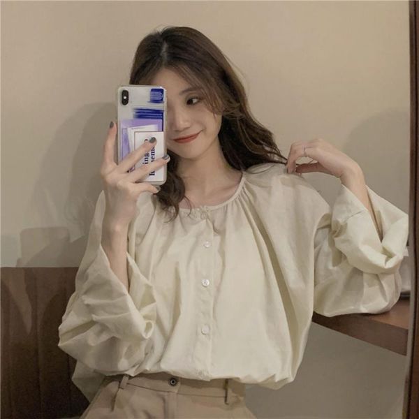 women's blouses & shirts 2021 summer japanese style loose casual simple single-breasted round neck blouse long sleeve solid color, White
women's blouses & shirts 2021 summer japanese style loose casual simple single-breasted round neck blouse long sleeve solid color, White