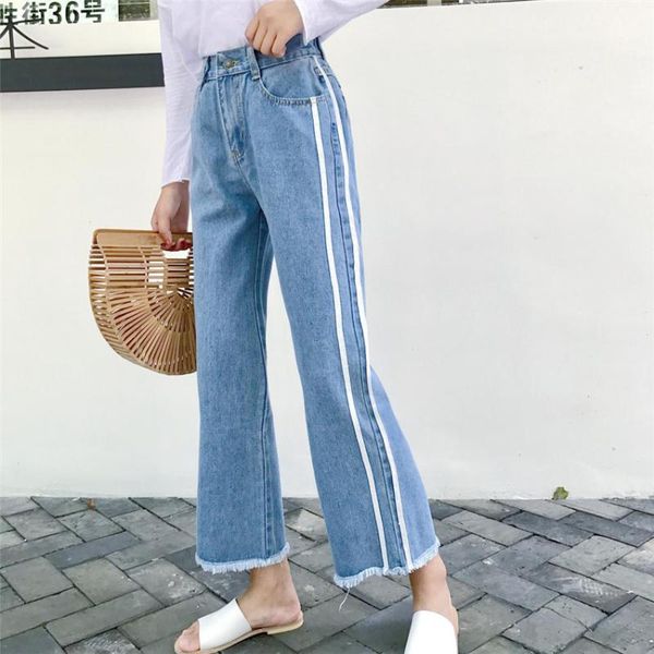 women's jeans gowyimmes summer women side striped ankle-length high waist wide leg pant female thin tassel pants denim ladytrousers 027, Blue
women's jeans gowyimmes summer women side striped ankle-length high waist wide leg pant female thin tassel pants denim ladytrousers 027, Blue