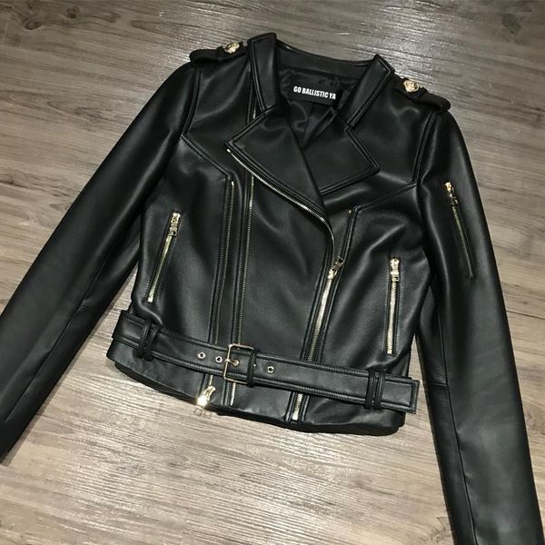 women's leather & faux genuine sheepskin jacket ladies real lambskin women outwear, Black
women's leather & faux genuine sheepskin jacket ladies real lambskin women outwear, Black