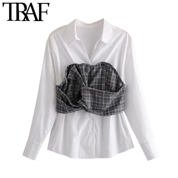 women fashion fake two pieces patchwork blouses vintage long sleeve button-up female shirts chic 210507, White
women fashion fake two pieces patchwork blouses vintage long sleeve button-up female shirts chic 210507, White