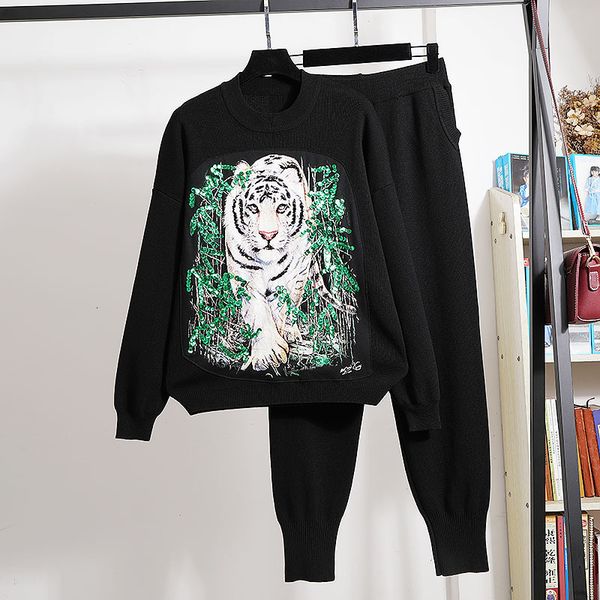 pant black tracksuits women knitted outfits handwork sequins tiger pattern sweater pencil pants set female loose knit suit streetwear, White
pant black tracksuits women knitted outfits handwork sequins tiger pattern sweater pencil pants set female loose knit suit streetwear, White