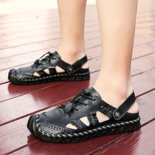 sandals man summer handmade sewing genuine leather roman shoes hollow lightweight breathable casual beach big size 48, Black
sandals man summer handmade sewing genuine leather roman shoes hollow lightweight breathable casual beach big size 48, Black