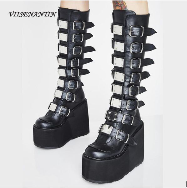 boots 2021 autumn and winter waterproof platform metal buckle wedge heel super high 12cm shoes punk, Black
boots 2021 autumn and winter waterproof platform metal buckle wedge heel super high 12cm shoes punk, Black