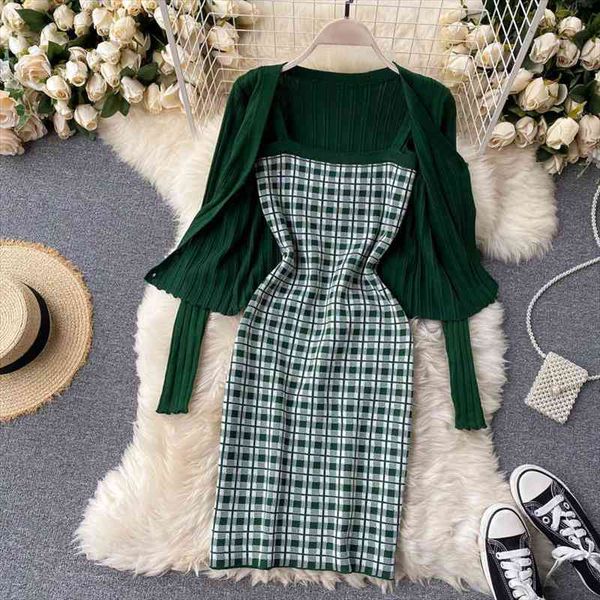 autumn spring sweater cardigan and plaid mini camis dress womens knitted two-piece suit for female, White;black
autumn spring sweater cardigan and plaid mini camis dress womens knitted two-piece suit for female, White;black