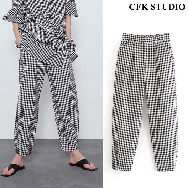 women's pants & capris za 1:1 women with high waist plaid printed oversize casual loose harem long summer trousers, Black;white
women's pants & capris za 1:1 women with high waist plaid printed oversize casual loose harem long summer trousers, Black;white