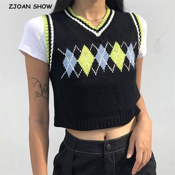 90s streetwear argyle plaid knitted sweater vest women preppy style korean clothing striped v neck tank y2k knitwear 210429, White;black
90s streetwear argyle plaid knitted sweater vest women preppy style korean clothing striped v neck tank y2k knitwear 210429, White;black