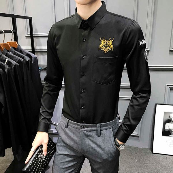 trend badge shirts for men long sleeve casual slim fit streetwear shirts social party uniform work clothes camisa masculina 210527, White;black
trend badge shirts for men long sleeve casual slim fit streetwear shirts social party uniform work clothes camisa masculina 210527, White;black