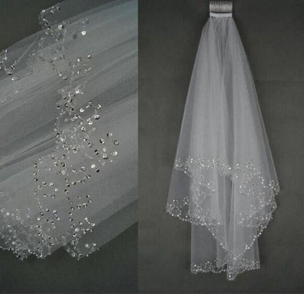 bridal veils 2 tier white/ivory sequins beaded edge wedding veil with comb, Black
bridal veils 2 tier white/ivory sequins beaded edge wedding veil with comb, Black