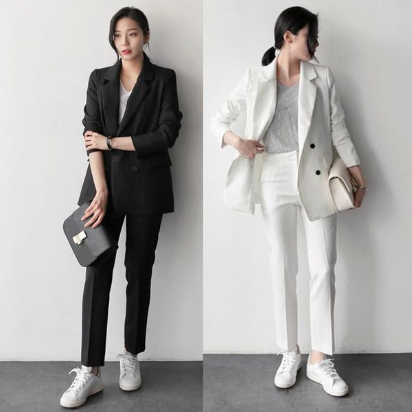 women's two piece pants luo sha 2021 fashion 2 sets pant suits double breasted stripe blazer jacket & straight office lady suit women o, White
women's two piece pants luo sha 2021 fashion 2 sets pant suits double breasted stripe blazer jacket & straight office lady suit women o, White