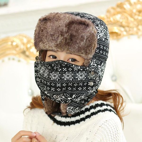berets women men warm winter trapper hat with mask snow earflap cap russian hats snowflower printed outdoor bomber, Blue;gray
berets women men warm winter trapper hat with mask snow earflap cap russian hats snowflower printed outdoor bomber, Blue;gray