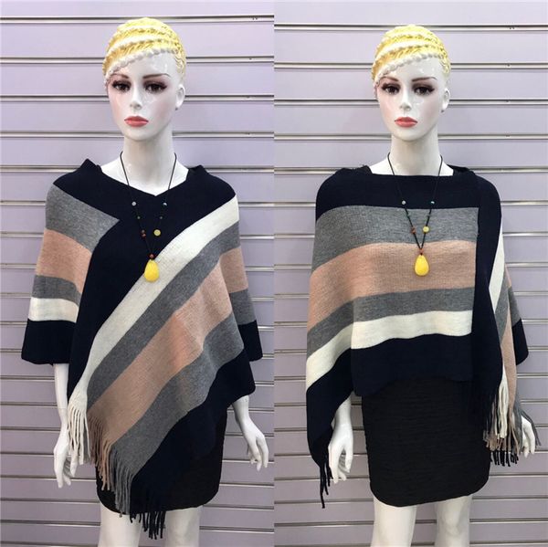 2021 autumn winter fashion shawl striped sweater coat korean women's wear tassel pullover medium long knitted cloak women, Blue;gray
2021 autumn winter fashion shawl striped sweater coat korean women's wear tassel pullover medium long knitted cloak women, Blue;gray