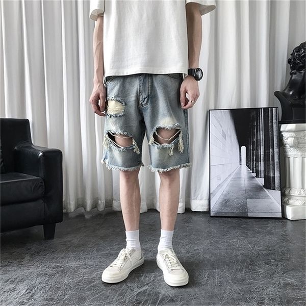 men's summer denim shorts men's fashion casual loose short jeans high street solid color hole denim shorts 210318, Blue
men's summer denim shorts men's fashion casual loose short jeans high street solid color hole denim shorts 210318, Blue