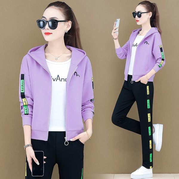 women's two piece pants sports suits winter student loose korean 3 set yellow purple black woman side stripe clothes, White
women's two piece pants sports suits winter student loose korean 3 set yellow purple black woman side stripe clothes, White