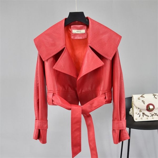 women leather coats autumn long sleeve turn down collar with belt short faux leahter jacket ladies black biker outwear 210525
women leather coats autumn long sleeve turn down collar with belt short faux leahter jacket ladies black biker outwear 210525