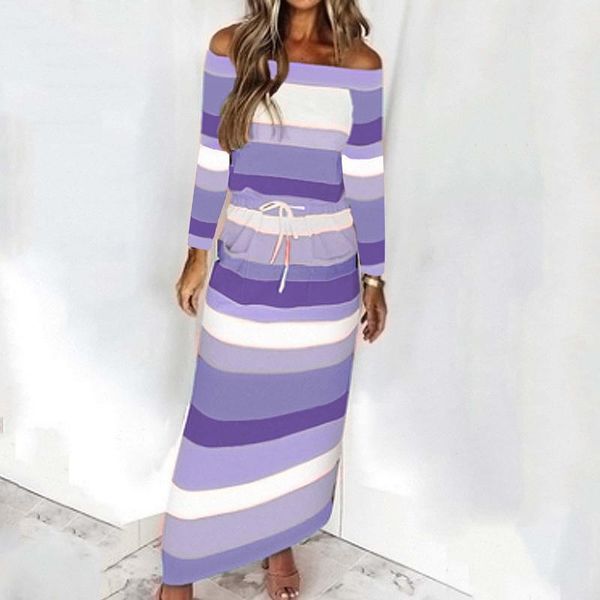 casual dresses off the shoulder long sleeved dress women striped printed knitted maxi drawstring waist pocket robe longue 40#, Black;gray
casual dresses off the shoulder long sleeved dress women striped printed knitted maxi drawstring waist pocket robe longue 40#, Black;gray