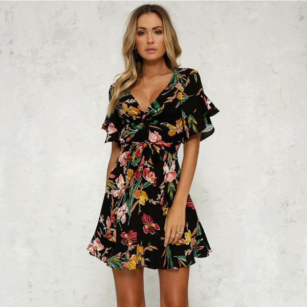 women short sleeve wrap boho floral mini dress ladies summer party beach casual v-neck short sundress holidayby air, Black;white
women short sleeve wrap boho floral mini dress ladies summer party beach casual v-neck short sundress holidayby air, Black;white