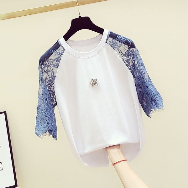 t shirt tshirt woman spring and summer style diamond five-pointed star white round neck joint lace short sleeve t-shirt
t shirt tshirt woman spring and summer style diamond five-pointed star white round neck joint lace short sleeve t-shirt