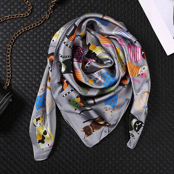 scarves 90*90cm cute cat print silk scarf fashion female bandana girls hair bag animal pattern shawls and wraps foulard femme, Blue;gray
scarves 90*90cm cute cat print silk scarf fashion female bandana girls hair bag animal pattern shawls and wraps foulard femme, Blue;gray