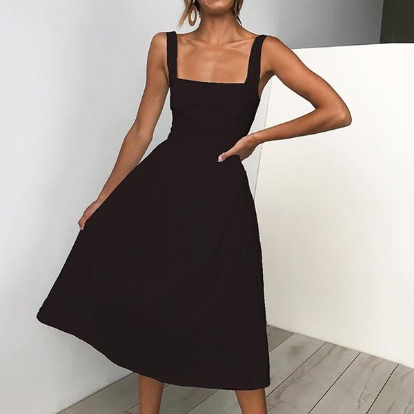 clearance price soft solid color women dress square collar spaghetti strap sleeveless a-line high waist midi black casual dresses, Black;gray
clearance price soft solid color women dress square collar spaghetti strap sleeveless a-line high waist midi black casual dresses, Black;gray
