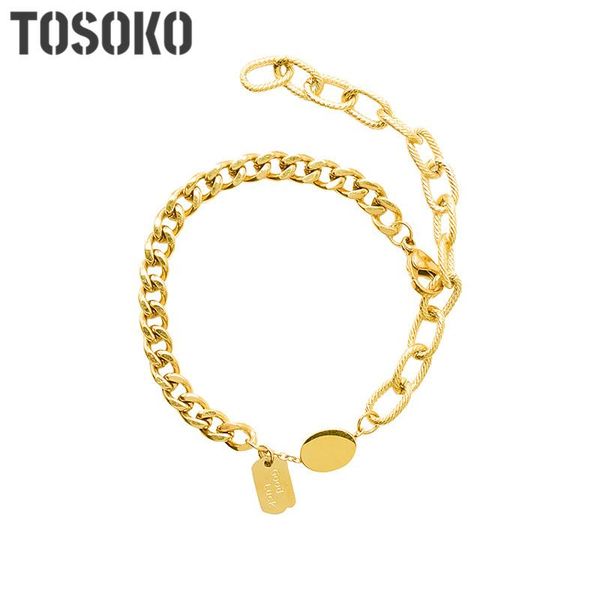 link, chain tosoko stainless steel jewelry round irregular square pendant bracelet women's fashion bse140, Black 
link, chain tosoko stainless steel jewelry round irregular square pendant bracelet women's fashion bse140, Black