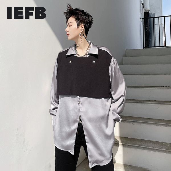 iefb contrast color patchwork fake two pieces shirt for men handsome satin spring men's fashion grey shirt 9y6644 210524, White;black
iefb contrast color patchwork fake two pieces shirt for men handsome satin spring men's fashion grey shirt 9y6644 210524, White;black