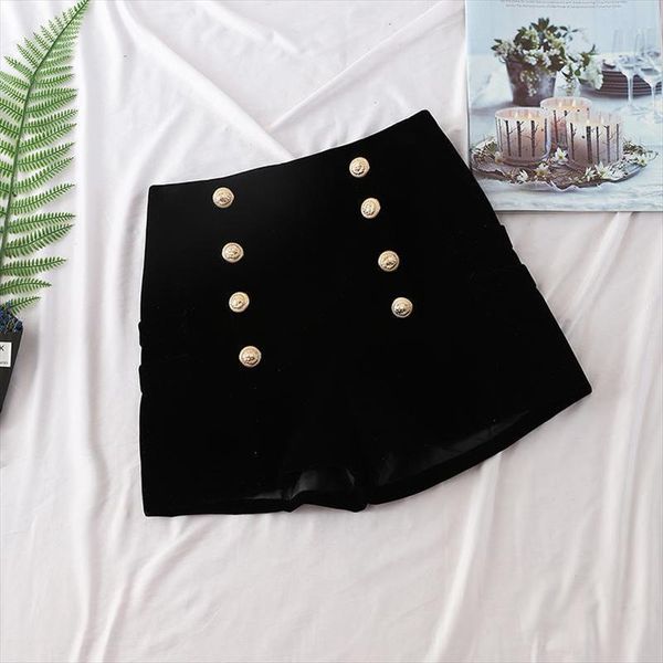 double breasted velvet outside womens shorts autumn wear high waist slim casual ladies short femme, White;black
double breasted velvet outside womens shorts autumn wear high waist slim casual ladies short femme, White;black
