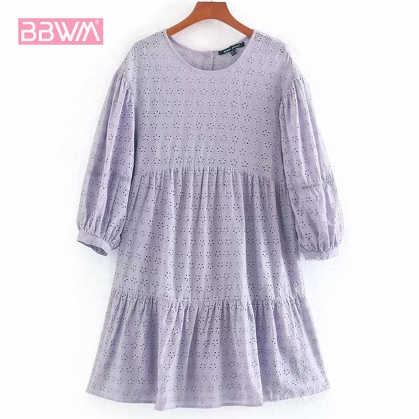 round neck loose embroidery stitching purple bubble sleeve female dress french leisure holiday chic women's 210507, Black;gray
round neck loose embroidery stitching purple bubble sleeve female dress french leisure holiday chic women's 210507, Black;gray