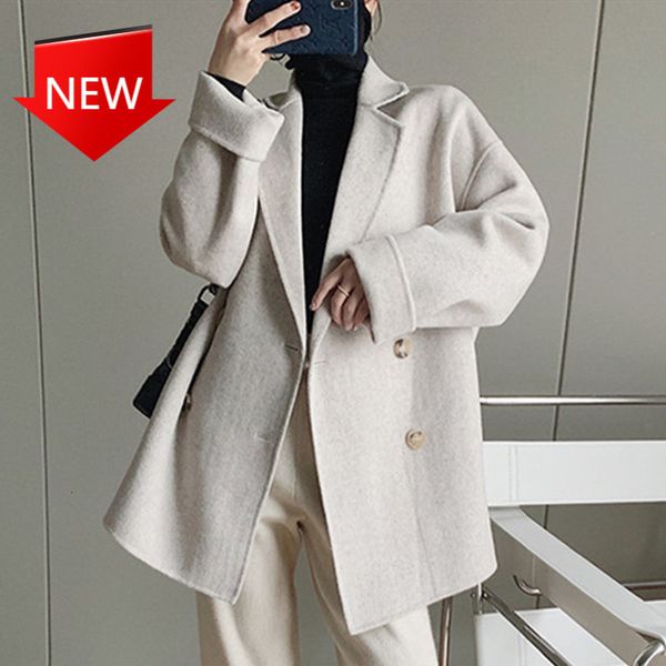 jackets solid-colored long-sleeve coat with double-sided female breasted-blend coat-down collar, Black;brown
jackets solid-colored long-sleeve coat with double-sided female breasted-blend coat-down collar, Black;brown