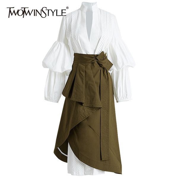 twotwinstyle elegant patchwork ruffle set for women stand collar long sleeve shirt asymmetrical skirts female sets spring 210428, White
twotwinstyle elegant patchwork ruffle set for women stand collar long sleeve shirt asymmetrical skirts female sets spring 210428, White