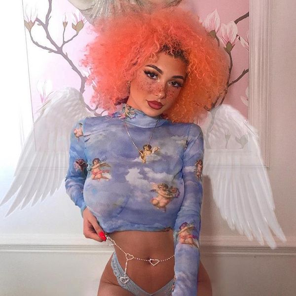 see through cute angel print womens t shirt mesh hollow short bottoming high neck fashion long sleeved, White
see through cute angel print womens t shirt mesh hollow short bottoming high neck fashion long sleeved, White