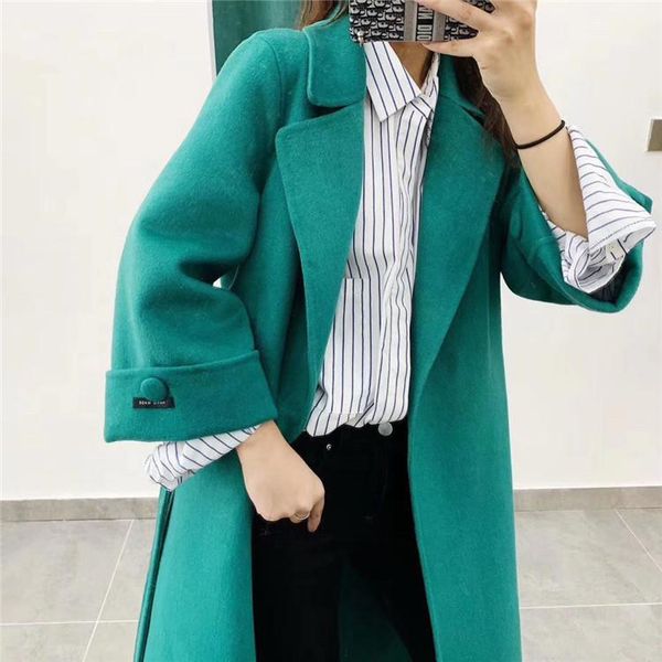 women's wool & blends women coat 2021 winter arrival woolen outerwear medium length belt slim waist loose all match female, Black
women's wool & blends women coat 2021 winter arrival woolen outerwear medium length belt slim waist loose all match female, Black